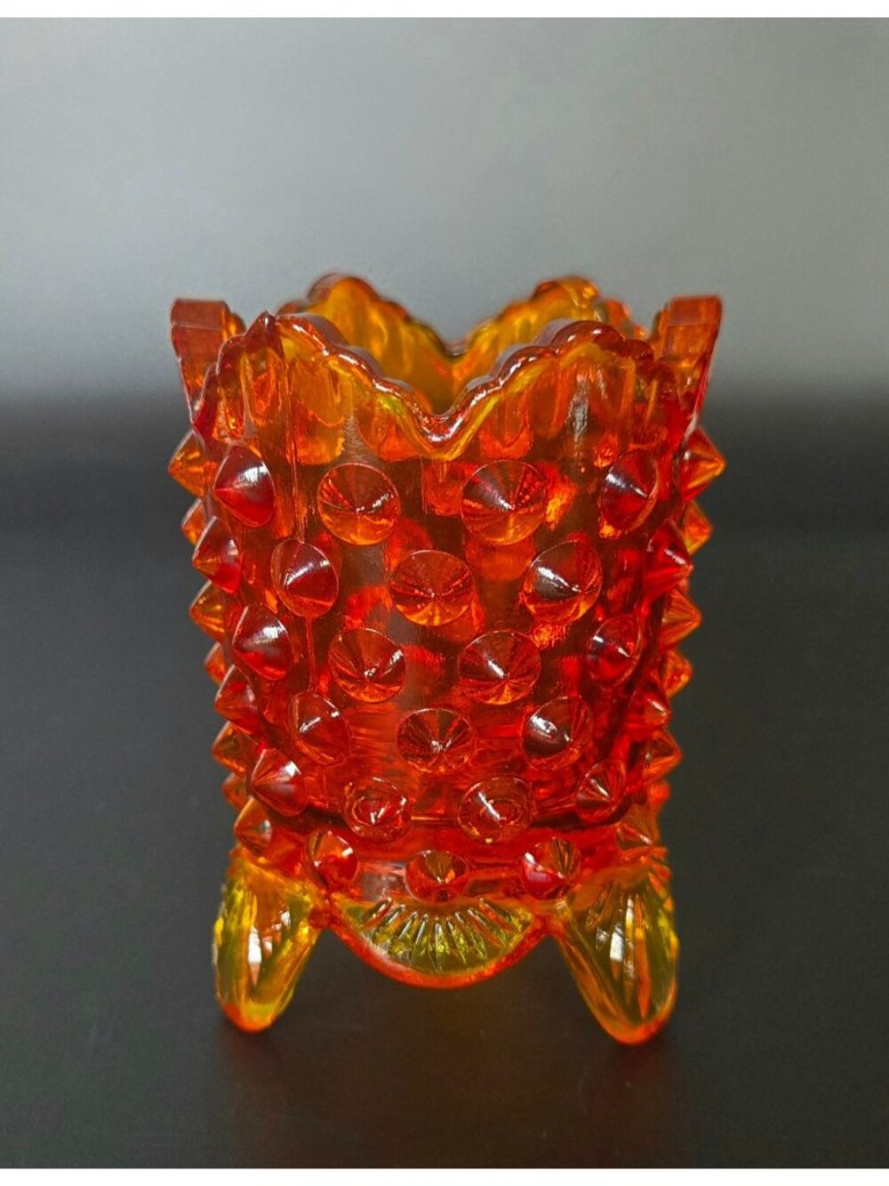 Vintage Fenton Daisy Button Amberina toothpick holder, votive holder 3 in. Perfe